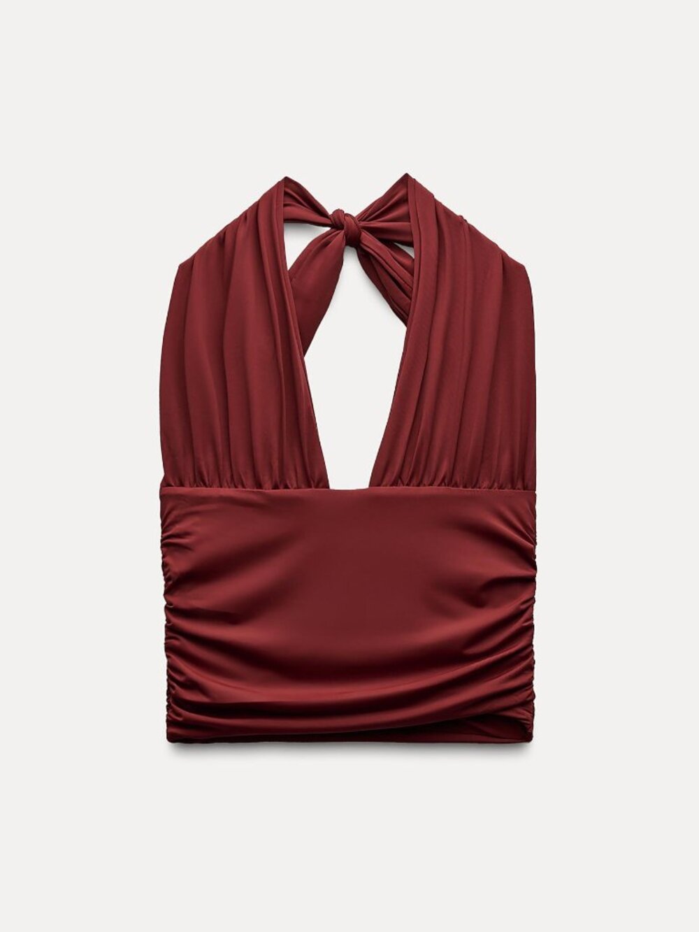 NWT Zara Burgundy Ruched Polyamide Halter Top in Small